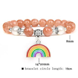 Multicolor Chalcedony Bracelet Rainbow Pendant Elastic Rope Bangle