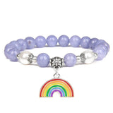 Multicolor Chalcedony Bracelet Rainbow Pendant Elastic Rope Bangle