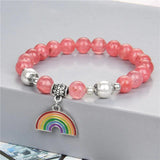 Multicolor Chalcedony Bracelet Rainbow Pendant Elastic Rope Bangle
