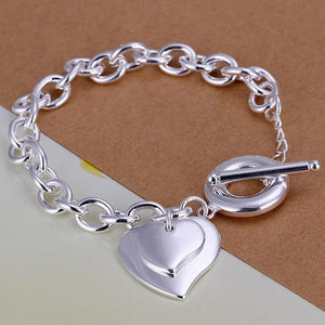 Silver Double Heart Bracelet Chain for Women Lady Wedding