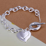 Silver Double Heart Bracelet Chain for Women Lady Wedding