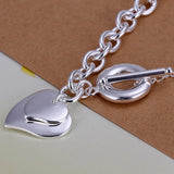 Silver Double Heart Bracelet Chain for Women Lady Wedding