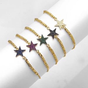 CZ Star Bracelet Women Plated Beads Chain Adjustable Jewelry