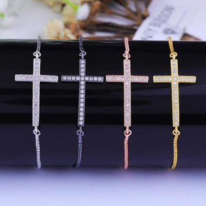 Micro Pave Zircon Christian Charms Adjustable Cross Bracelet