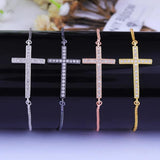 Micro Pave Zircon Christian Charms Adjustable Cross Bracelet