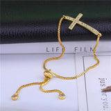 Micro Pave Zircon Christian Charms Adjustable Cross Bracelet