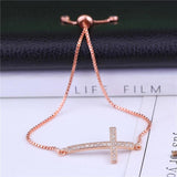 Micro Pave Zircon Christian Charms Adjustable Cross Bracelet
