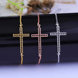 Micro Pave Zircon Christian Charms Adjustable Cross Bracelet