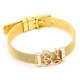 Stainless Steel Mesh Watch Chain Bracelet with Rose Charm for Men Women