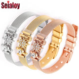 Stainless Steel Mesh Watch Chain Bracelet with Rose Charm for Men Women