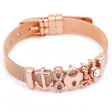 Stainless Steel Mesh Watch Chain Bracelet with Rose Charm for Men Women
