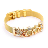 Stainless Steel Mesh Watch Chain Bracelet with Rose Charm for Men Women
