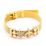 Stainless Steel Mesh Watch Chain Bracelet with Rose Charm for Men Women