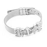 Stainless Steel Mesh Watch Chain Bracelet with Rose Charm for Men Women