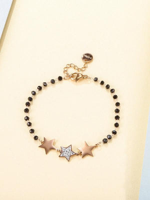 Gold-Plated Star Bracelet Stainless Steel Beads Adjustable Crystal