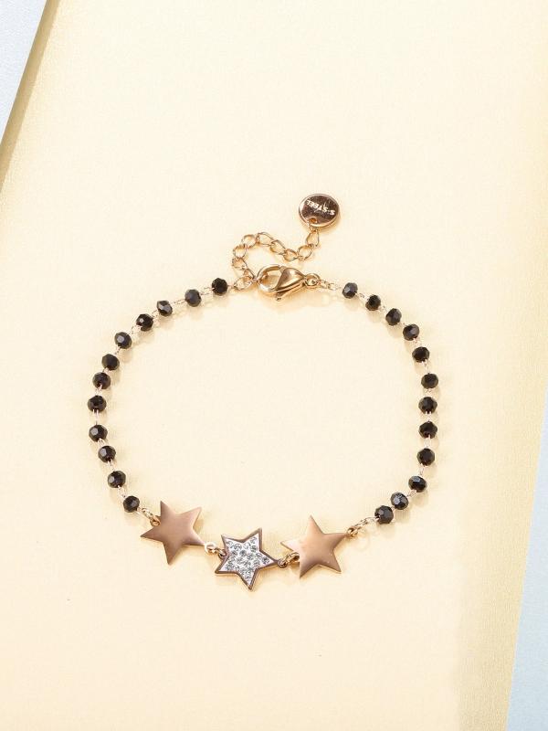 Gold-Plated Star Bracelet Stainless Steel Beads Adjustable Crystal