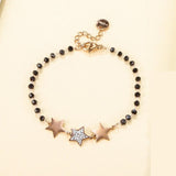 Gold-Plated Star Bracelet Stainless Steel Beads Adjustable Crystal