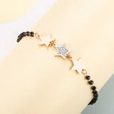 Gold-Plated Star Bracelet Stainless Steel Beads Adjustable Crystal