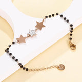 Gold-Plated Star Bracelet Stainless Steel Beads Adjustable Crystal
