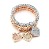 3Pcs/Set Popcorn Chain Bracelets Silver Big Heart Locket Charm Bangles