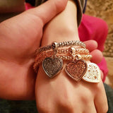 3Pcs/Set Popcorn Chain Bracelets Silver Big Heart Locket Charm Bangles