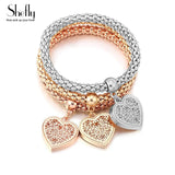 3Pcs/Set Popcorn Chain Bracelets Silver Big Heart Locket Charm Bangles