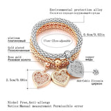 3Pcs/Set Popcorn Chain Bracelets Silver Big Heart Locket Charm Bangles