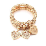 3Pcs/Set Popcorn Chain Bracelets Silver Big Heart Locket Charm Bangles