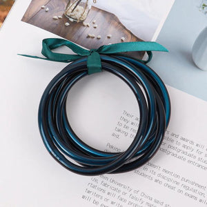 5pcs Jelly Silicone Bracelets Bangle for Women with Bowknot Ribbon Sets