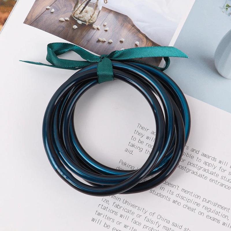 5pcs Jelly Silicone Bracelets Bangle for Women with Bowknot Ribbon Sets