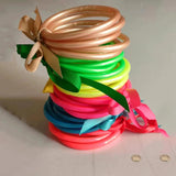5pcs Jelly Silicone Bracelets Bangle for Women with Bowknot Ribbon Sets