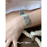 Harajuku Metal Heart Zircon Star Bracelet Punk Pentagram Bangle Y2K Jewelry
