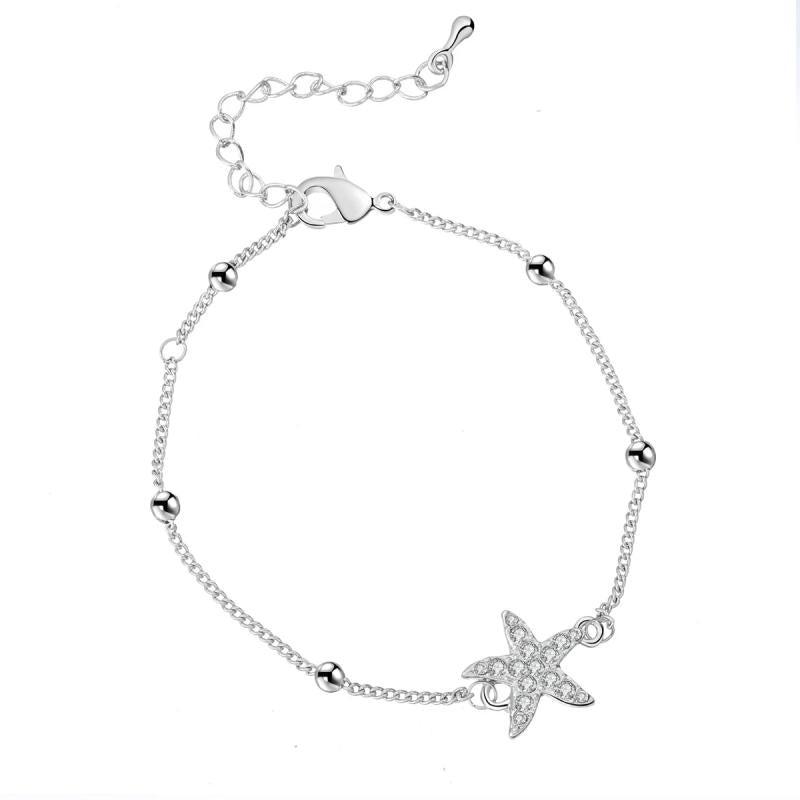 Adjustable Stainless Steel Starfish Anklet Bracelet Silvery