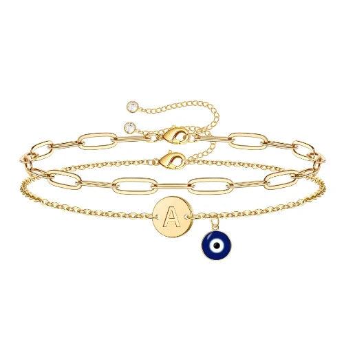 Layered Evil Eye Bracelets for Women, 14K Plated Birthday Gift