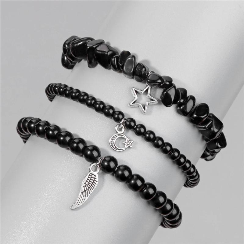 3Pcs Natural Agate Beaded Bracelets Reiki Healing Jewelry