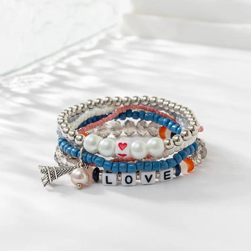 Bohemian Rice Bead Bracelet Set For Women Summer Beach Sea Starfish Shell