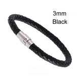 Men Leather Bracelet Stainless Steel Magnet Clasp Button Hand-woven Wristband