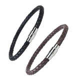 Men Leather Bracelet Stainless Steel Magnet Clasp Button Hand-woven Wristband