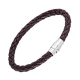 Men Leather Bracelet Stainless Steel Magnet Clasp Button Hand-woven Wristband