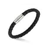 Men Leather Bracelet Stainless Steel Magnet Clasp Button Hand-woven Wristband