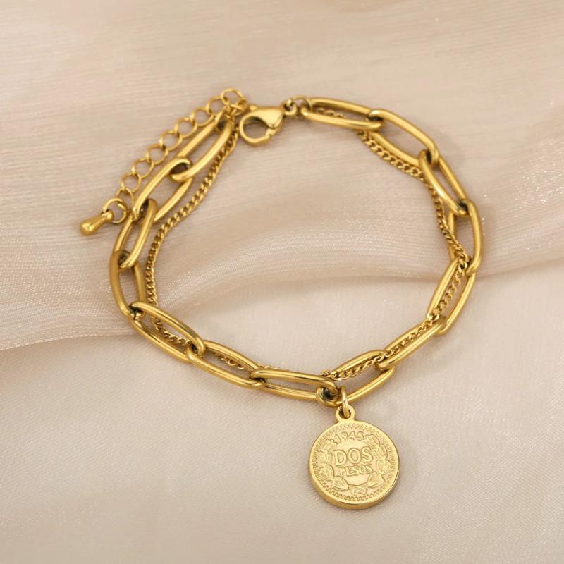 Stainless Steel Simulated Pearl Bracelet Plating Chain Beads Girl