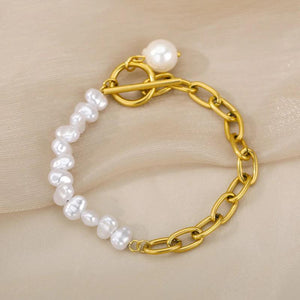 Stainless Steel Simulated Pearl Bracelet Plating Chain Beads Girl