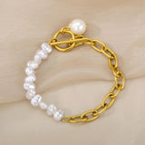 Stainless Steel Simulated Pearl Bracelet Plating Chain Beads Girl