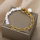 Stainless Steel Simulated Pearl Bracelet Plating Chain Beads Girl
