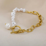 Stainless Steel Simulated Pearl Bracelet Plating Chain Beads Girl