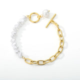 Stainless Steel Simulated Pearl Bracelet Plating Chain Beads Girl