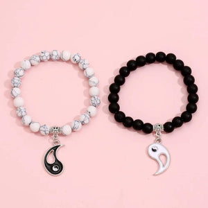 Couples Yin Yang Turquoise Beads Bracelet Bangle Set