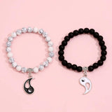 Couples Yin Yang Turquoise Beads Bracelet Bangle Set