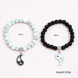 Couples Yin Yang Turquoise Beads Bracelet Bangle Set