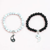 Couples Yin Yang Turquoise Beads Bracelet Bangle Set